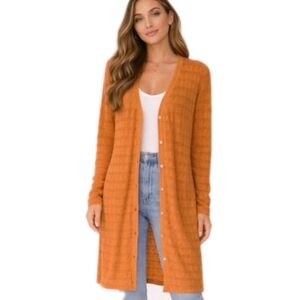 One grey day Striped Button Front Duster Cardigan Sweater In Orange Size XS